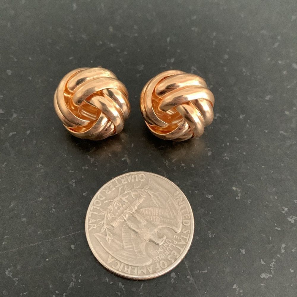 Love Knot Large Stud Earrings Gold Tone .75” - Picture 3 of 5